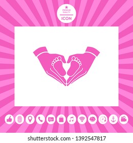 Hands holding baby - protection symbol. Heart shape made with hands. Graphic elements for your design