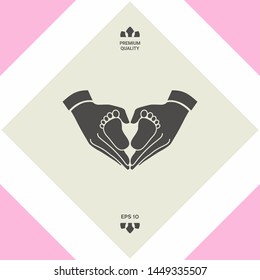 Hands holding baby - protection symbol. Heart shape made with hands. Graphic elements for your design