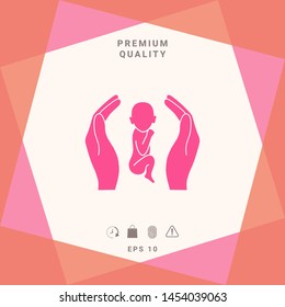 Hands holding baby, protection symbol. Graphic elements for your design