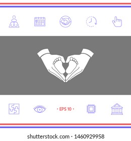 Hands holding baby - protection symbol. Heart shape made with hands. Graphic elements for your design
