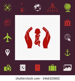 Hands holding baby, protection symbol. Graphic elements for your design