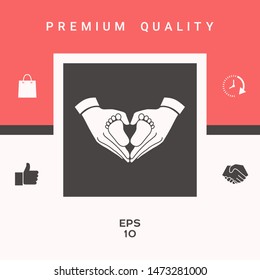 Hands holding baby - protection symbol. Heart shape made with hands. Graphic elements for your design
