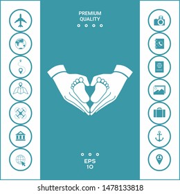 Hands holding baby - protection symbol. Heart shape made with hands. Graphic elements for your design