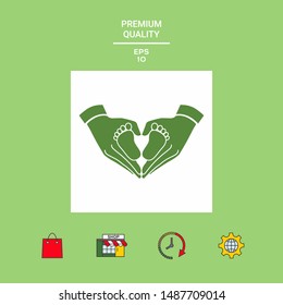 Hands holding baby - protection symbol. Heart shape made with hands. Graphic elements for your design