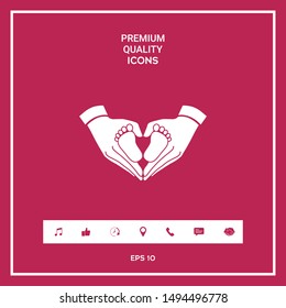 Hands holding baby - protection symbol. Heart shape made with hands. Graphic elements for your design