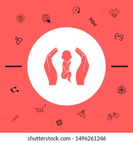 Hands holding baby, protection symbol. Graphic elements for your design