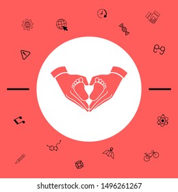 Hands holding baby - protection symbol. Heart shape made with hands. Graphic elements for your design