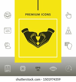 Hands holding baby - protection symbol. Heart shape made with hands. Graphic elements for your design