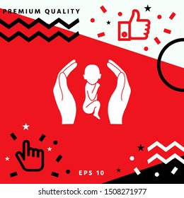 Hands holding baby, protection symbol. Graphic elements for your design
