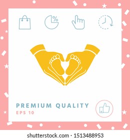 Hands holding baby - protection symbol. Heart shape made with hands. Graphic elements for your design