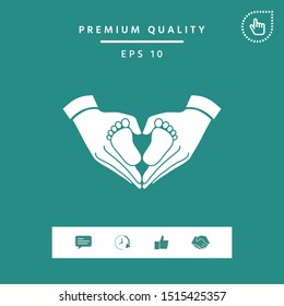 Hands holding baby - protection symbol. Heart shape made with hands. Graphic elements for your design