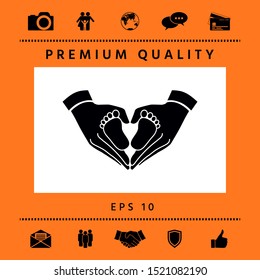 Hands holding baby - protection symbol. Heart shape made with hands. Graphic elements for your design
