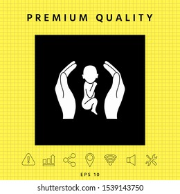 Hands holding baby, protection symbol. Graphic elements for your design