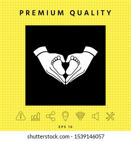 Hands holding baby - protection symbol. Heart shape made with hands. Graphic elements for your design