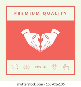 Hands holding baby - protection symbol. Heart shape made with hands. Graphic elements for your design