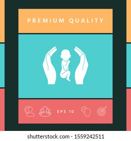 Hands holding baby, protection symbol. Graphic elements for your design
