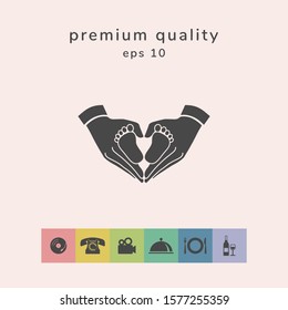 Hands holding baby - protection symbol. Heart shape made with hands. Graphic elements for your design