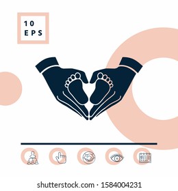 Hands holding baby - protection symbol. Heart shape made with hands. Graphic elements for your design