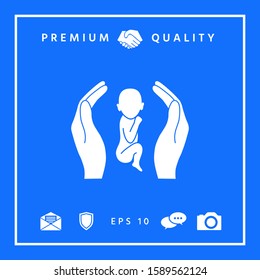 Hands holding baby, protection symbol. Graphic elements for your design