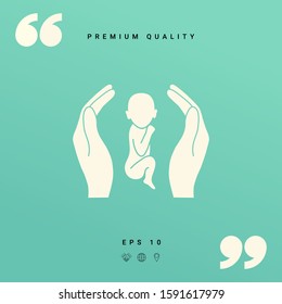 Hands holding baby, protection symbol. Graphic elements for your design