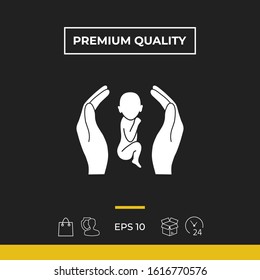 Hands holding baby, protection symbol. Graphic elements for your design