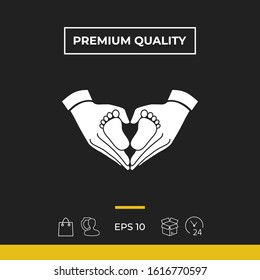 Hands holding baby - protection symbol. Heart shape made with hands. Graphic elements for your design