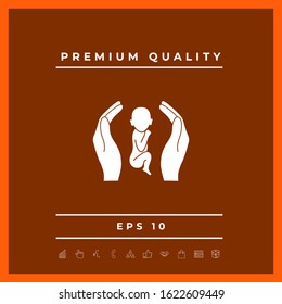 Hands holding baby, protection symbol. Graphic elements for your design