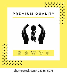 Hands holding baby, protection symbol. Graphic elements for your design