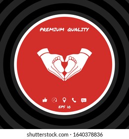 Hands holding baby - protection symbol. Heart shape made with hands. Graphic elements for your design