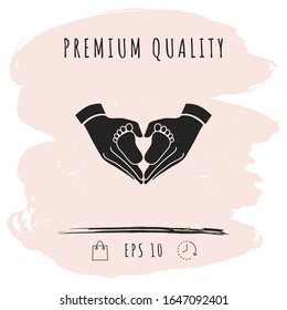 Hands holding baby - protection symbol. Heart shape made with hands. Graphic elements for your design