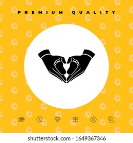 Hands holding baby - protection symbol. Heart shape made with hands. Graphic elements for your design