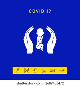 Hands holding baby, protection symbol. Graphic elements for your design