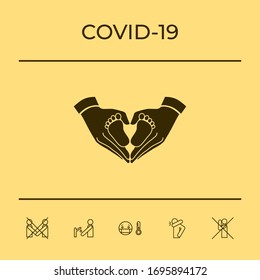 Hands holding baby - protection symbol. Heart shape made with hands. Graphic elements for your design