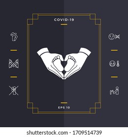 Hands holding baby - protection symbol. Heart shape made with hands. Graphic elements for your design