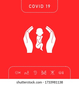 Hands holding baby, protection symbol. Graphic elements for your design
