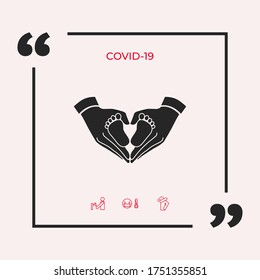 Hands holding baby - protection symbol. Heart shape made with hands. Graphic elements for your design