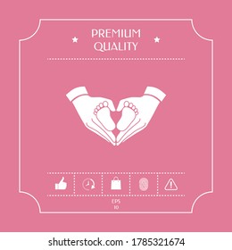 Hands holding baby - protection symbol. Heart shape made with hands. Graphic elements for your design