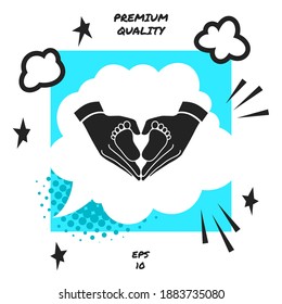 Hands holding baby - protection symbol. Heart shape made with hands. Graphic elements for your design