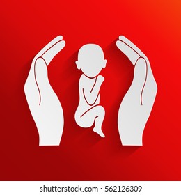 Hands holding baby, protection symbol.
