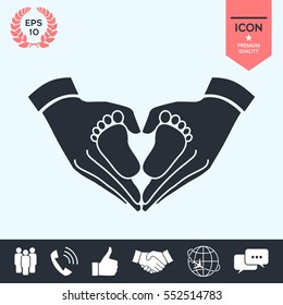 Hands holding baby symbol. Heart shape.