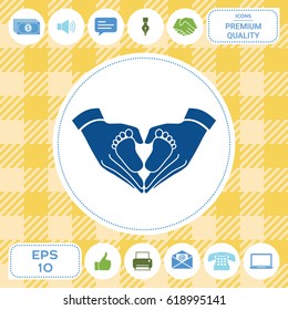 Hands holding baby symbol. Heart shape.