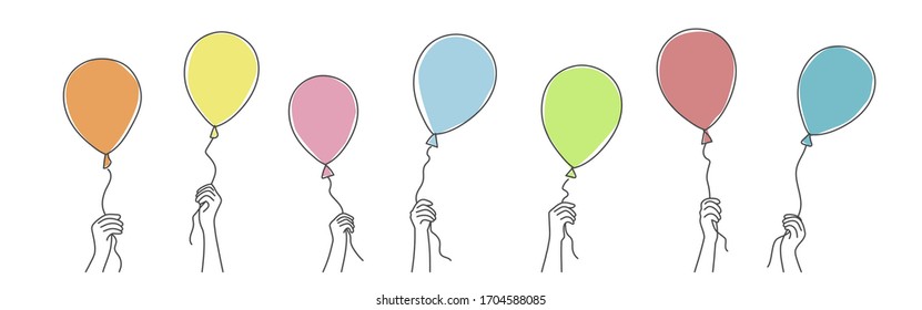 Hands Holding Balloons Hand Drawn Vector Stock Vector Royalty Free