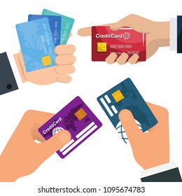 Hands holding bank cards