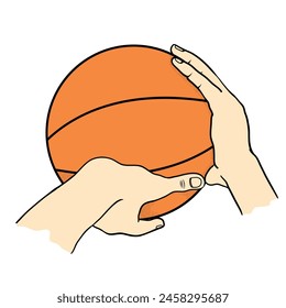 Hands holding basketball vector illustration on white background. Hand shooting ball