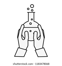hands holding beaker flask chemistry laboratory