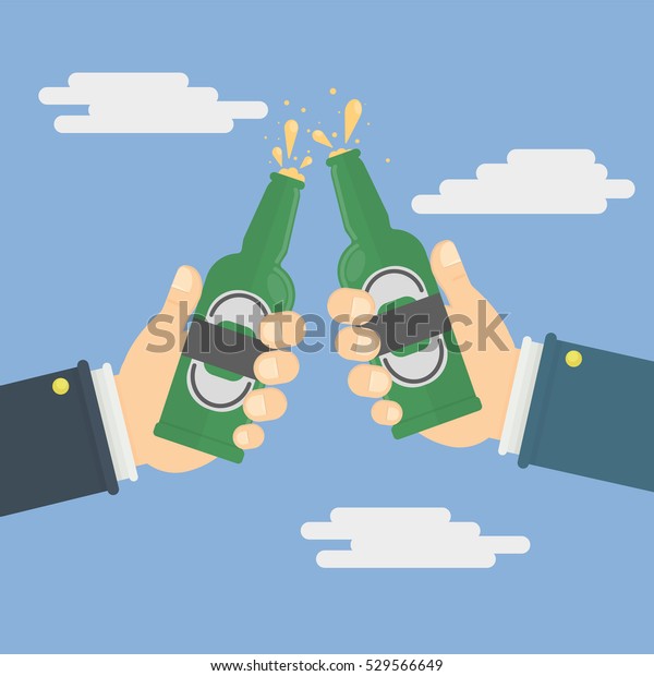 Hands Holding Beer Bottles Vector Illustration Stock Vector Royalty