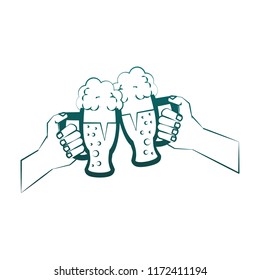 Hands holding beer cups in blue lines