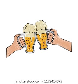 Hands holding beer cups scribble