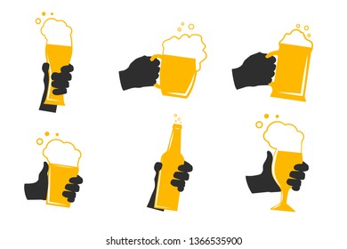 Hands holding beer glasses isolated on white.Vector illustration.