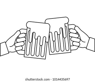 hands holding beer mug foam outline